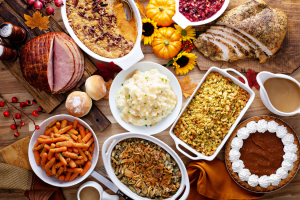 an assortment of Thanksgiving food 